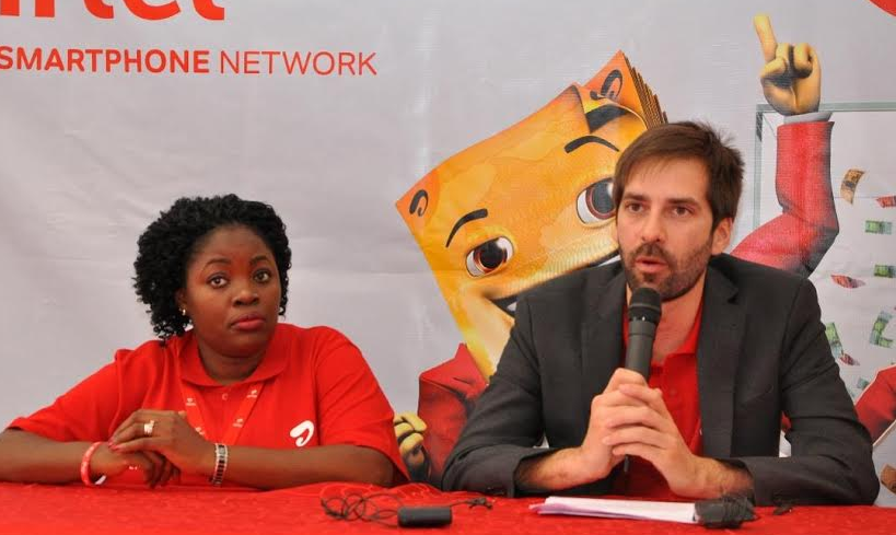 Airtel Money Director Paul Langlois addresses journalists during the launch of ‘Yoola Amajja’ campaign.