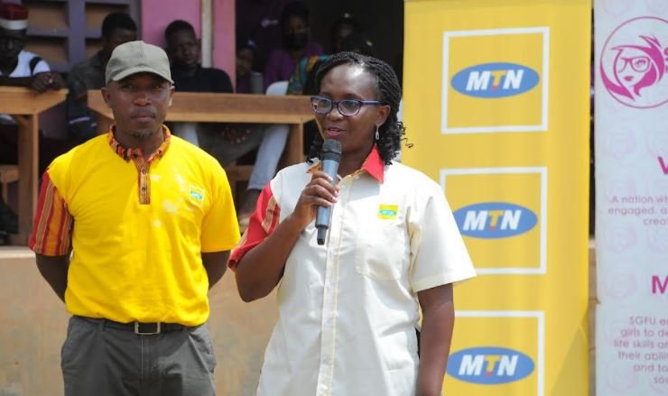 Dorcas Muhwezi, the MTN Uganda General Manager for Customer Experience speaks at the ground breaking ceremony of the skilling facility.