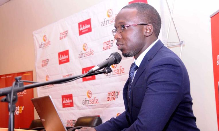 Sean Oseku, the Business Relations Manager Afrisafe Consultants speaks during the 3rd party Ku Simu launch.