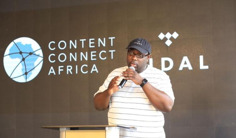Jason Kpana the TIDAL SVP Artist & Label Relations addresses the gathering at the MTN TIDAL Artist Collaboration Conference.
