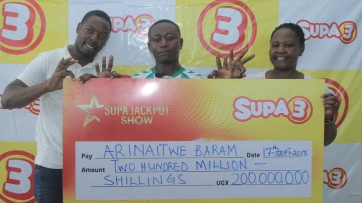 Mbarara based electrician Arinaitwe Baram is the lucky winner of the supa3 jackpot that totaled to 200 million shilling.