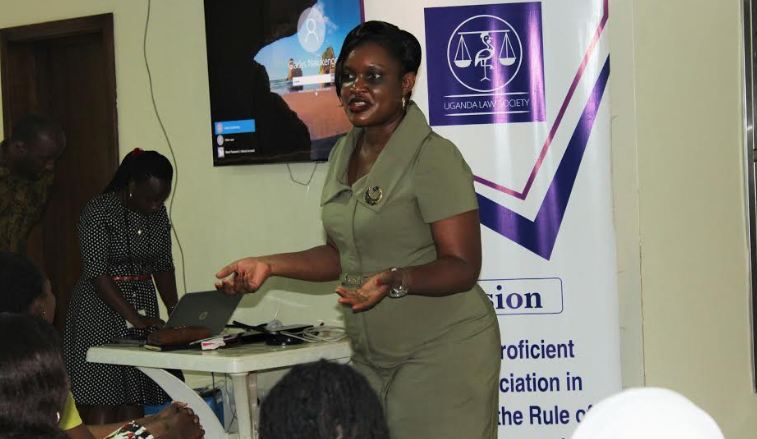 Victoria Byenkya, the Manager dfcu Women in Business speaking to women lawyers during the training