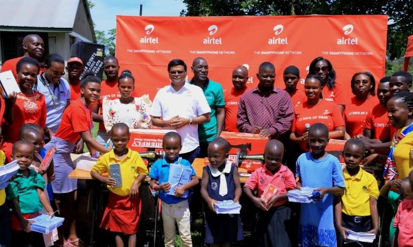 Airtel Uganda staff led by the Managing Director Mr. V.G. Somasekhar hand over necessities to ACCESS Uganda as part of 12 Days of Christmas initiative.