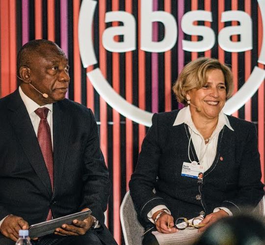 Absa Africa Group Limited Chief Executive Mario Ramos with President Ramaphosa at the Absa Pop in venue in Davos.