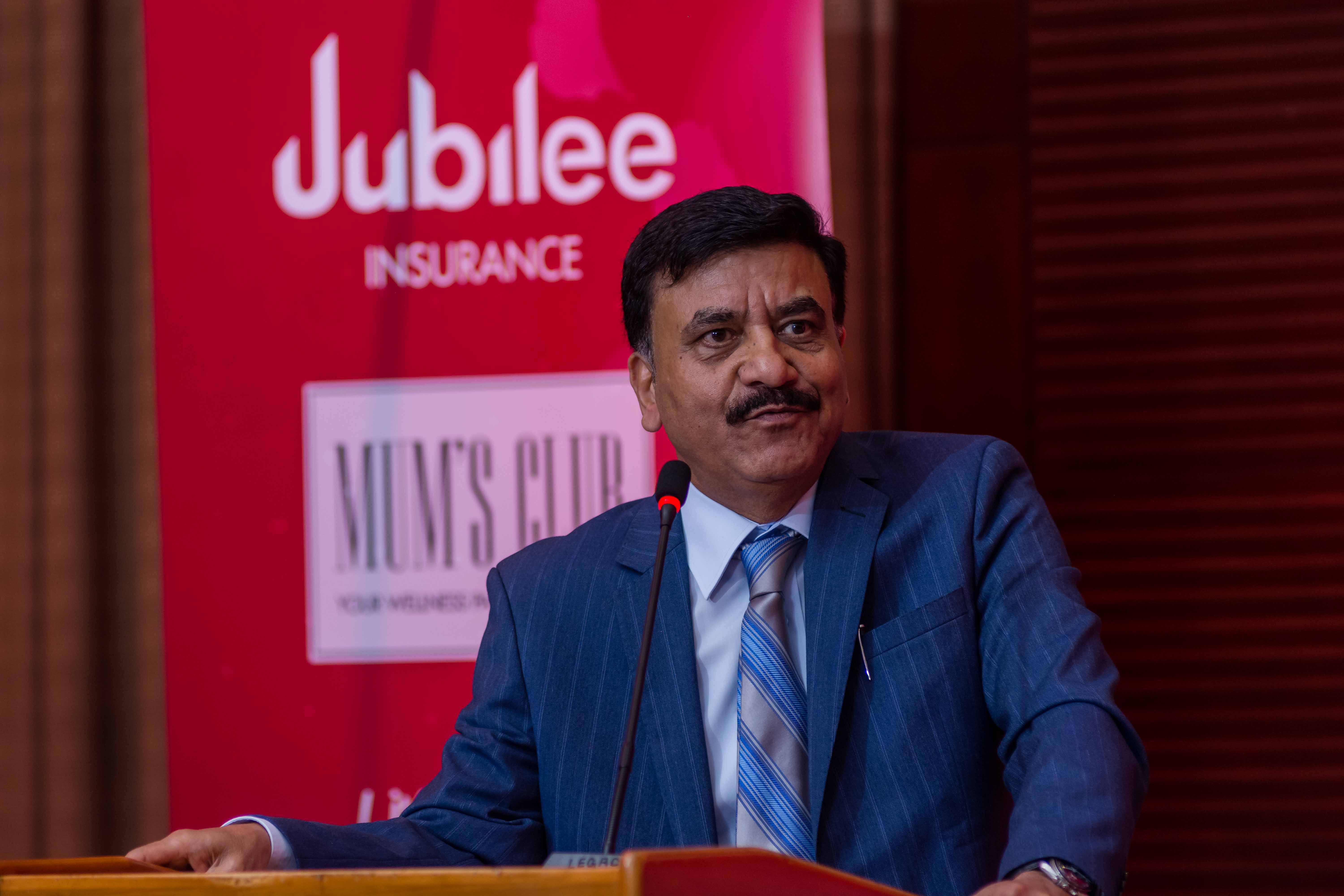 Mr Deepak Pandey, the CEO Jubilee Insurance addresses guests during the Jubilee Mum’s Club launch held at the Kampala Serena hotel on Tuesday. 