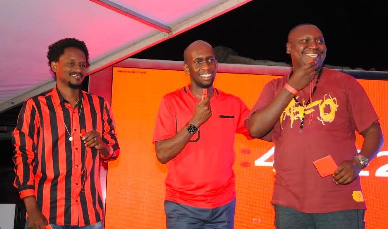 L-R: Media personality Calvin, Uganda Breweries Managing Director Alvin Mbugua and comedian Salvado during the 