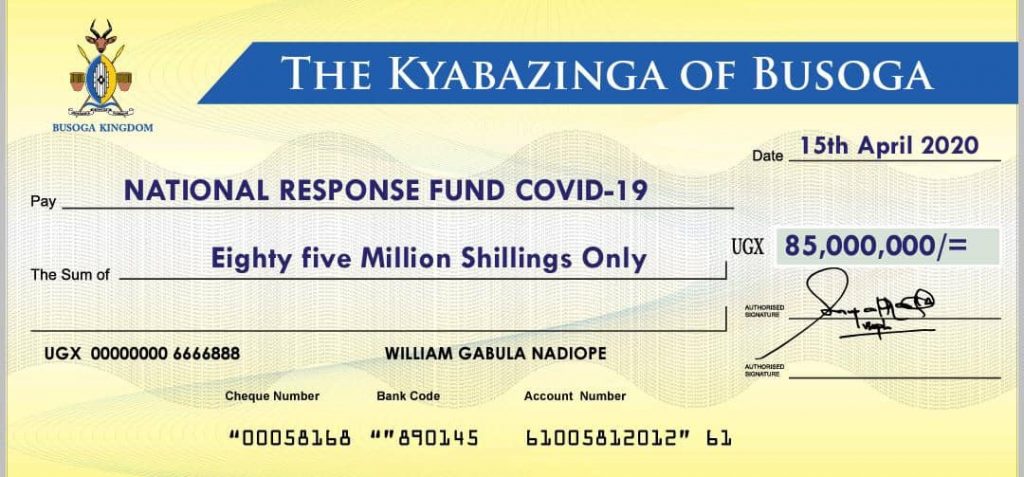 Kyabazinga of Busoga donates Ugx 85 Million towards fight against COVID-19